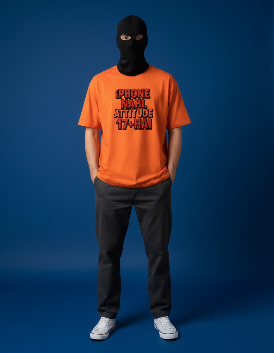 iPhone Nahi Attitude 17+ Hai T-Shirt – Funny Desi Graphic Tee for Men & Women | Trendy Oversized Streetwear