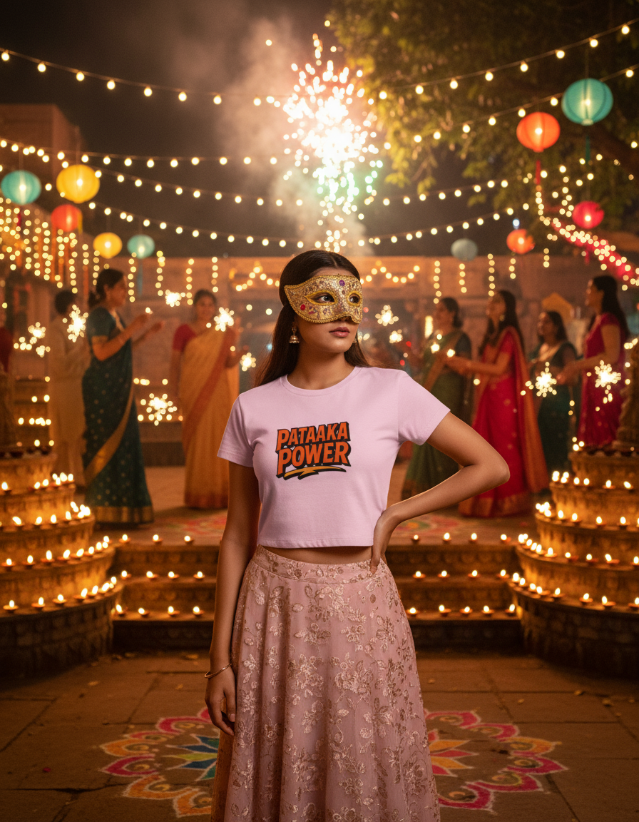 Pataaka Power Crop Top – Funky Diwali T-Shirt for Women