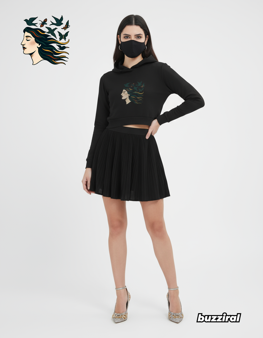 “Freedom in Flight” Women’s Crop Hoodie – Empowering Design Celebrating Women’s Strength