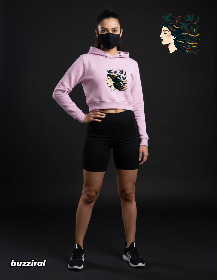 “Freedom in Flight” Women’s Crop Hoodie – Empowering Design Celebrating Women’s Strength